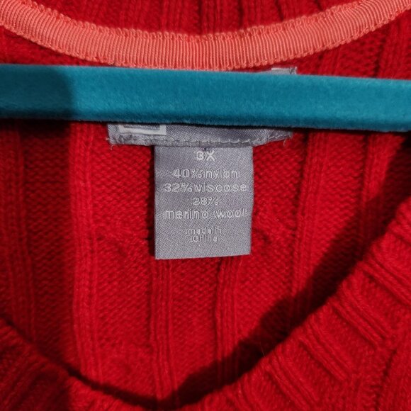 jcp Sweater Womens 3X Red Merino Wool Blend Cable Knit V Neck Pullover Plus - Picture 2 of 12